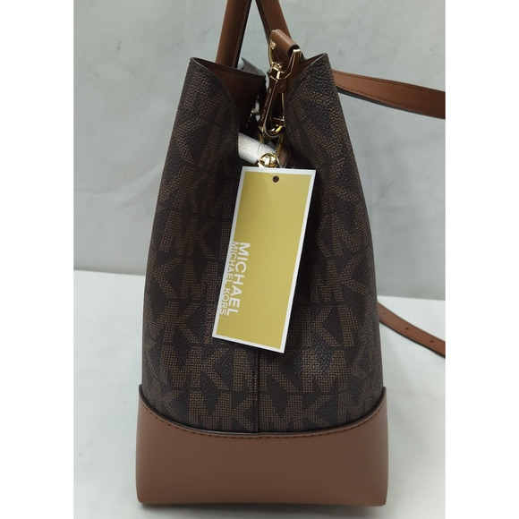 Michael Kors Mercer Gallery Brown Leather MK Printed Satchel Tote Bag - NWT $358 - Picture 7 of 16